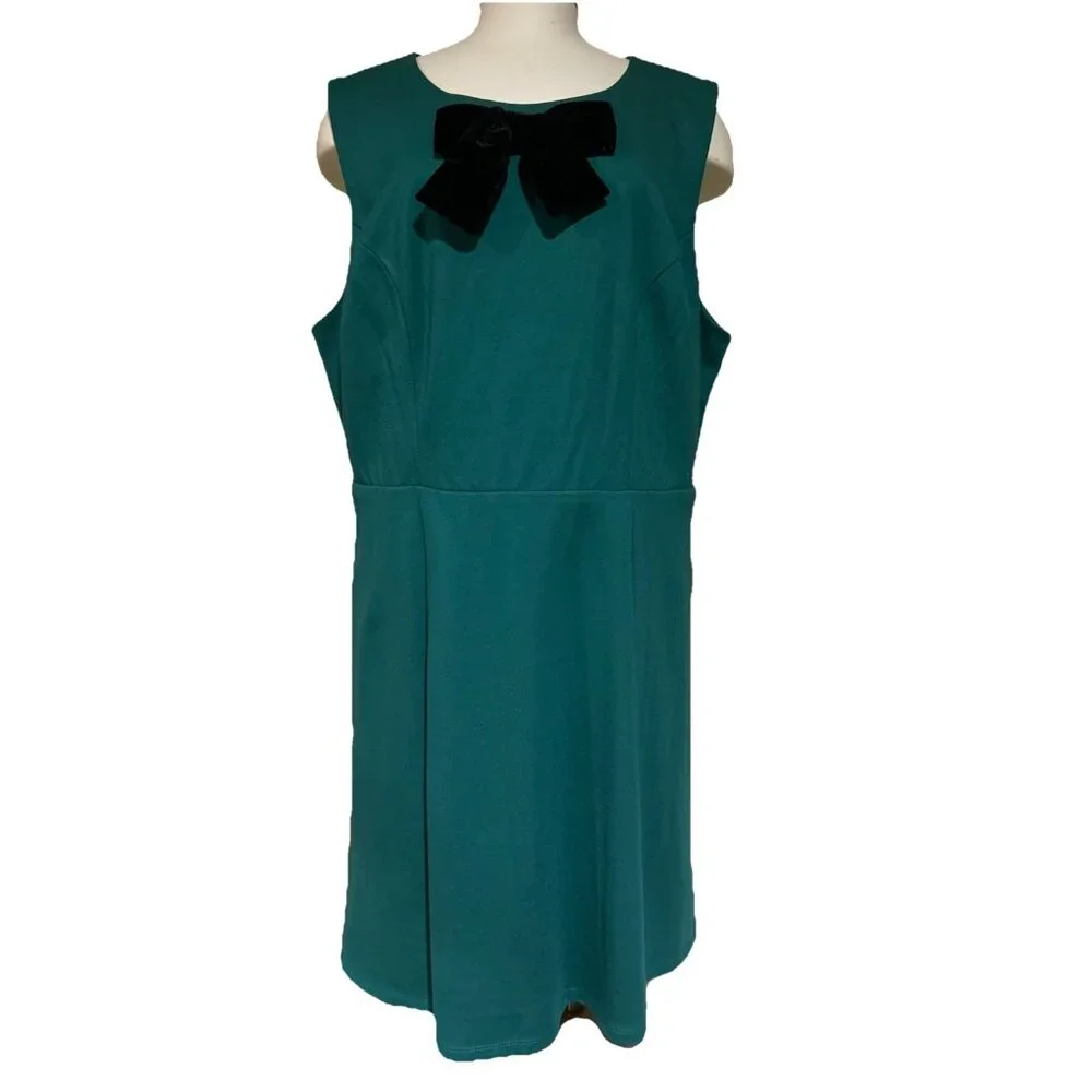 Holiday Sleeveless Green Black Bow Dress Coquette Draper James Pockets New - Picture 1 of 14